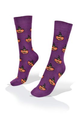 Picture of Halloween Purple Socks with Jack O Lantern