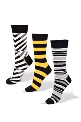 Picture of Set of 3 Socks with Stripes: Black and White, Yellow and Black,Gray and White  Stripes