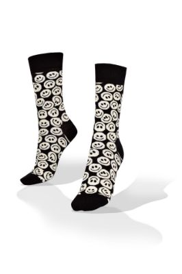 Picture of Happy Face Emojis in Black and White Socks