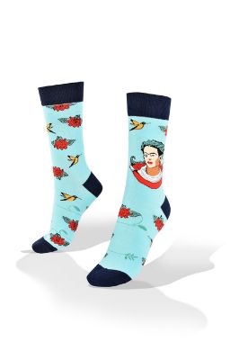 Picture of Frida Kahlo Roses and Birds Blue Socks 