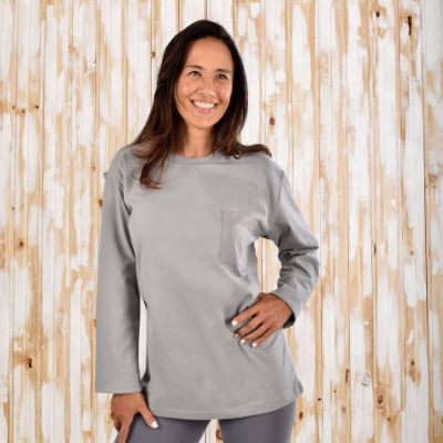 Picture of 100% Cotton  Light Gray Long Sleeve T Shirt with Pocket