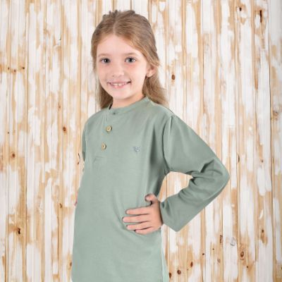 Picture of 100% Cotton  Olive <Green Henley Long Sleeve  T Shirt 