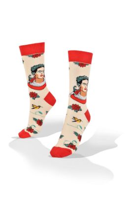 Picture of Frida Kahlo Socks with Roses and Hummingbird