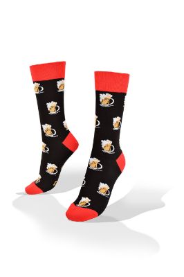 Picture of Beer Chops on Black with Red Border Socks