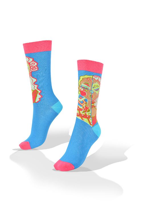 Picture of Artistic Lady on Turquoise Socks