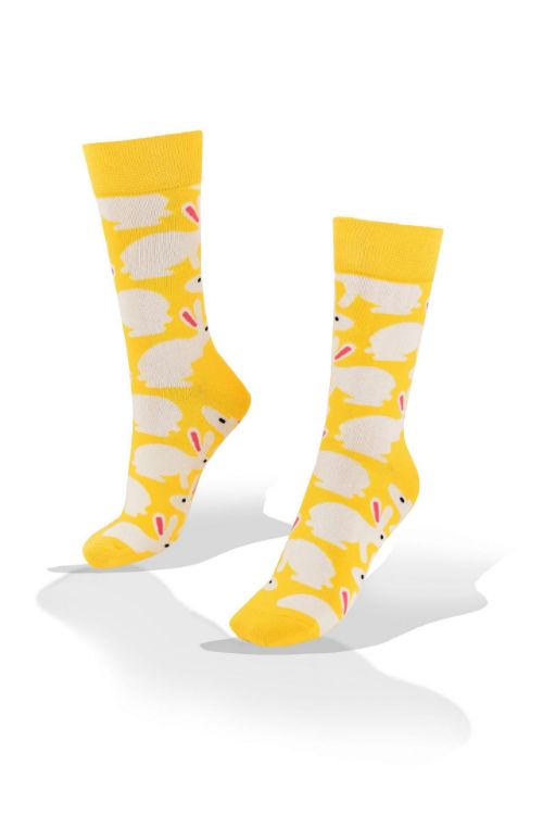 Picture of White Bunnies on Yellow Socks 
