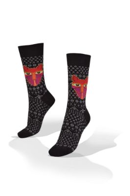 Picture of Red Artistic Cat on Gray Black Socks 