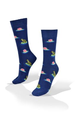 Picture of Frogs on Lilypads on Blue Socks 