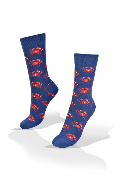 Picture of Red Crabs on Blue Socks
