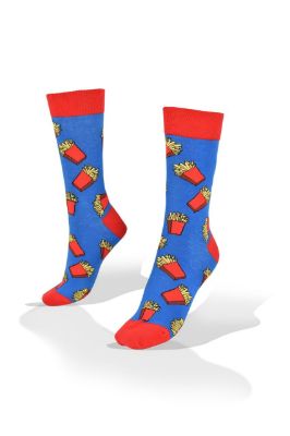 Picture of French Fries on Blue with Red Border Socks