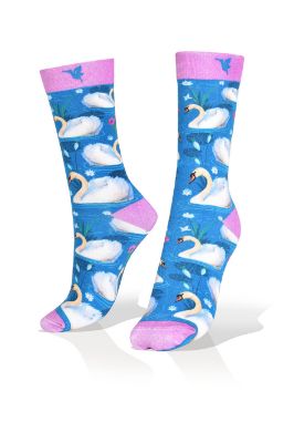 Picture of Swans on the Lake with Flowers Socks  